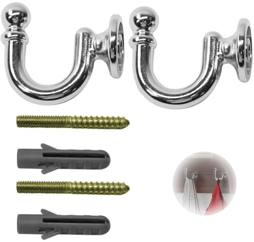 BRITECO 2PCS Silver U Shaped Curtain Tieback Hooks with Screws - Decorative and Durable Metal Holdbacks for Drapes, Curtains, and Window Treatments - Easy to Install, Space-Saving Design