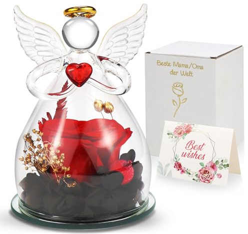 CHRI Regalos para abuela, rosa eterna roja, regalos hechos a mano, ángel de rosa, regalos para cumpleaños, Navidad y San Valentín (rojo)