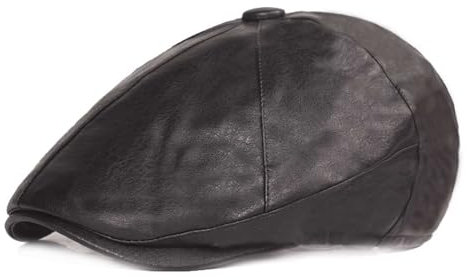 GIBZ Damen Klassische Newsboy Schiebermütze, Verstellbar PU Leder Malermütze Ballonmütze Vintage Kostümhüte Bakerboy Caps, Schwarz
