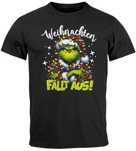 MoonWorks® Herren T-Shirt Weihnachten fällt aus Weihnachtsshirt Grinch Weihnachtsoutfit Männer Lustig schwarz XS