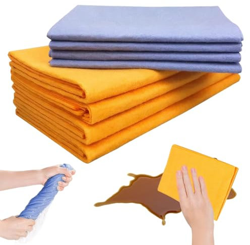ExcellaElite 8 Pcs Miracle Shammy Cloth,Super Absorbent Car Window Cleaning Cloth,Reusable Shammy Cloth Chamois Leather for Cars,Car Windows, Floor Drying, Kitchen Cleaning(38*38cm,50*60cm)