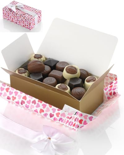 Ballotin de Pralines Belges 250 g, Coffret Cadeau Élégant avec Nœud. Assortiment Chocolats de Luxe Sans Conservateurs. Idée Cadeau Gourmand