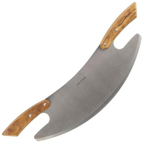 17” Pizza Cutter Rocker Blade - Stainless Steel Slicer with Double Olivewood Handles for Easy Cutting - Large Mezzaluna Chopper - Pizza Oven Accessories by Classic Cuisine
