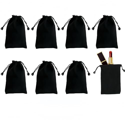 THXFUNAREA 8 PCS Velours Avec Cordon Pochettes de Serrage,Pochette Bijoux Noir,Petite Pochette Tissu,10 x 15 cm,Convient Pour Les Bijoux,Bonbons,Cadeaux de Mariage,Bouchons D'oreilles,Porte-Clés
