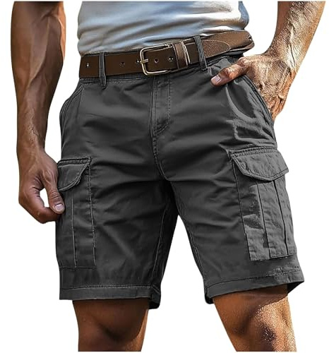 Generisch Cargoshorts Herren Kurze Hosen mit Reißverschluss und Knopf Mehrere Taschen Männer Einfarbig Sommer Shorts Klassische geschnittene Sportshorts Outdoorhose