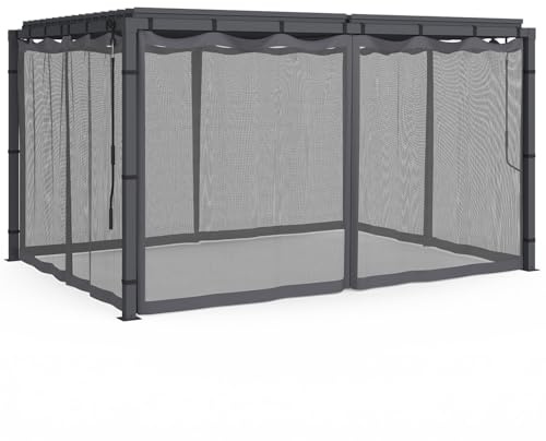 IDMarket - Set aus 4 Moskitonetzen für bioklimatische Pergola 3x4 grau mit Reißverschluss + Haken