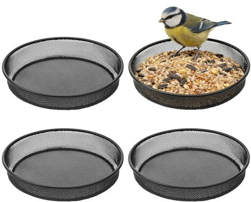 Anihet Metal Mesh Bird Feeder Dish, 4 Pack Replacement Bird Feeding Dish for Feeding Station, Wild Bird Seed Tray Outdoor Garden Ground Feeder Bowl, 17.5 cm (Black)