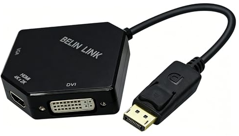 DP till HDMI VGA DVI-Adapter Displayport till HDMI 4K-Adapter 3 i 1 Display Port till HDMI-konverterare Hane till Hona Full HD Video/Ljudstöd, Låsande DisplayPort-kontakt, Plug-and-Play för bärbara
