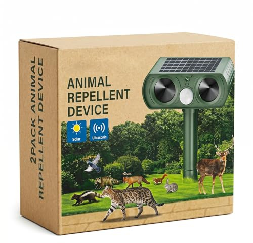 Repelente Gatos Ultrasónico de Jardín, con Frecuencia Variable Inteligente, Sensor de Movimiento PIR, IPX5 Impermeable, Ahuyentador de Animales para Gatos, Zorros, Pájaros, Patio y Huerto(2Pcs)