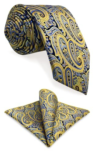 Shlax&Wing Homme Cravate Jaune Bleu Paisley Soie Nouveau Fashion Mariage
