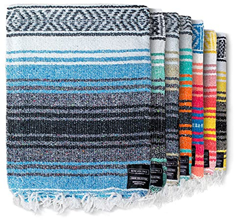 Benevolence LA Authentic Handwoven Mexican Blanket | Yoga Blankets, Outdoor, Picnic, Beach, Camping | Equestrian Saddle | Serape 50x70 inches - Sky Blue, Pack of 1