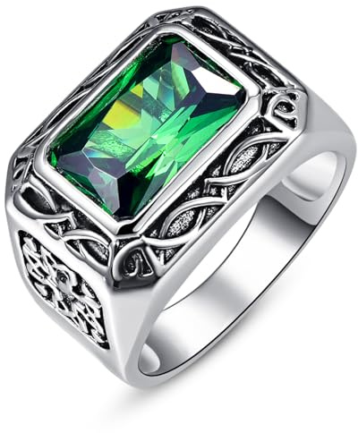BONLAVIE 6.85ct Bague Homme émeraude Anneau en Argent 925/1000 pour Fiançailles Alliance Mariage