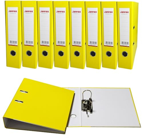Pack of 5 A4 Paperbacked Lever Arch Files by Janrax (Yellow) - Ideal for Office, Shop, Hospital, to Keep documents organised.