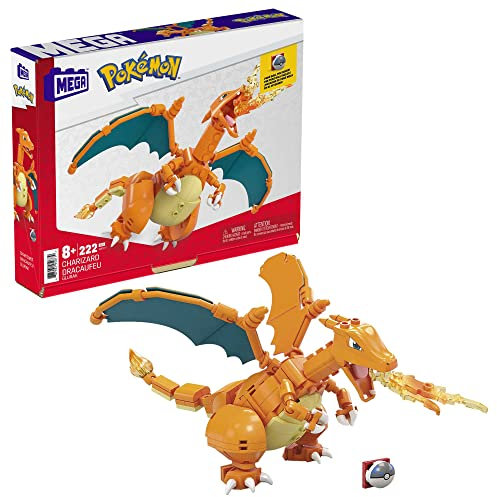 Mega Pokémon Figurine Action Dracaufeu 20cm, Jeu De Briques De Construction pour Enfants Et Adultes, Modèle Pokémon À Collectionner, 222 Pièces, Jouet pour Enfant de 8 Ans et Plus, GWY77