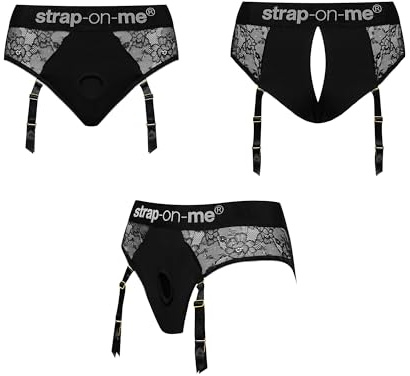 strap-on-me® Harnais Lingerie Diva – Coupe Seconde Peau Élégante,Lingerie en Dentelle Érotique pour Femme Compatible et Godemichés – Idéal pour le Pegging,le BDSM et les Jeux de Couple Noir - S