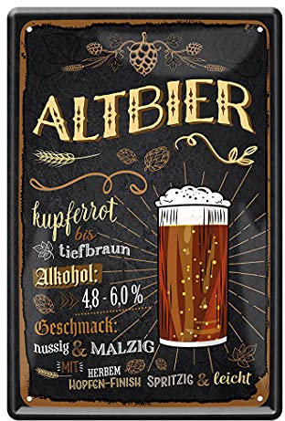 Altbier Alt Blechschild - Retro Deko Metallschild Zubehör Ausstattung für Bar Kneipe Theke Kellerbar Partyraum Partykeller Biergarten Man Cave Werkstatt - Bier Geschenke für Männer - 20x30cm
