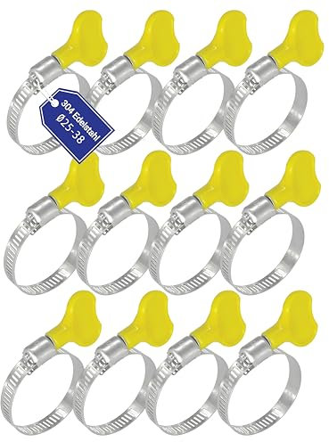 AZISHA Schlauchschellen 25-40mm 12 Stuck - 304 Rostfrei Schlauchschellen Edelstahl - Einstellbare W4 Schlauchschellen Mit Flügelmutter, Schellen für Garten, Gas,Wasser, Waschmaschine