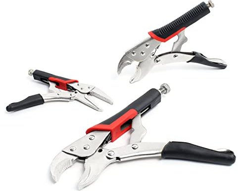 XPOtool Set 3 tenazas grip, alicates de presión 175/250mm, tenaza nariz larga 125mm mordaza bloqueo