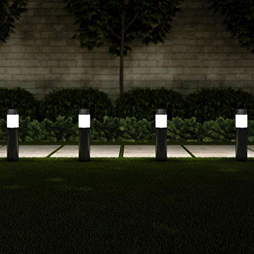 Pure Garden Solar Path Bollard Lights, Set of 6-15” Stainless Steel Outdoor Stake Lighting for Garden, Landscape, Yard, Driveway, Walkway (Black)