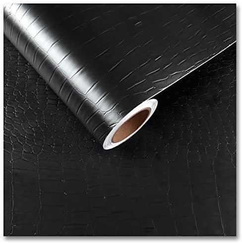 CRE8TIVE Schwarz Kunstleder Selbstklebend Tapete Möbelfolie Selbstklebend Krokodil Leder Selbstklebend Strukturtapete Dekofolie Möbelfolie Tapeten Wohnzimmer Schrankfolie Badezimmer 30cm x 200cm