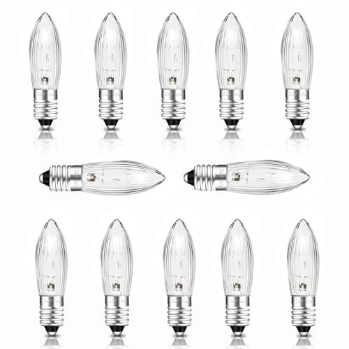 SCNNC Ampoule E10 24V 3W Bougie avec 10 Points de Combustion Ampoules de rechange, 30LM Blanc Chaud 2700K, Ampoule Bougie E10 pour Arche Lumineuse, Arbre de Noël, Guirlande, Lot de 10