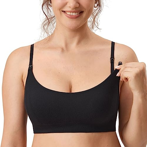 MOMANDA Ribbed Nursing Bras for Breastfeeding Black 2 S