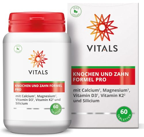 Vitals - Knochen und Zahn Formel Pro 60 Tabletten mit Calcium, Magnesium, Vitamin D3, Vitamin K2 und Silicium. Für Vegetarier und Veganer geeignet.