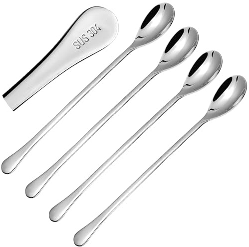 Ice Tea Spoon,304 Stainless Steel Long Coffee Spoons for Coffee Bar,8-Inch Long Handle Mixing Spoon,Bar Spoon Cocktail Mixing Stirrers for Drink (4, Silvery)