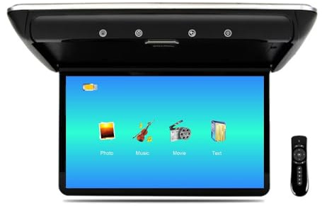 Voiture 13.3 inch Écran du Moniteur de tête LED Vehicle Console de Toit Rabattable HDMI TV Player Control Panel NO DVD（Noir）