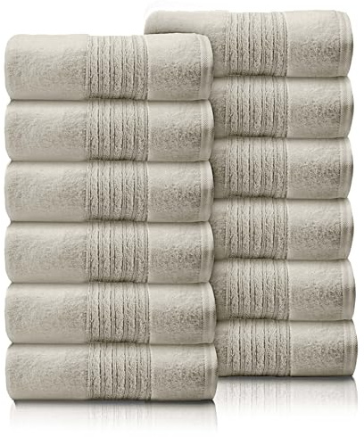 GC GAVENO CAVAILIA 12-pack ansiktshanddukar set (30 x 30 cm) – 450 GSM ansiktsdukar i bomull – snabbtorkande och mycket absorberande fingertoppshandduk tvättduk för badrum, spa, gymhanddukar – kräm