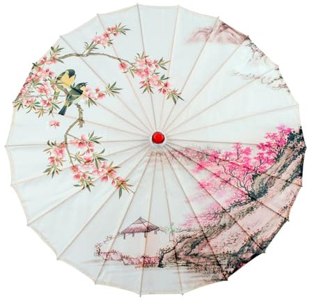 OAJABBGE MultiPurpose Bamboos Silk Umbrella Decorative Parasol For Traditional Celebration And Everyday Use 82cm Diameter