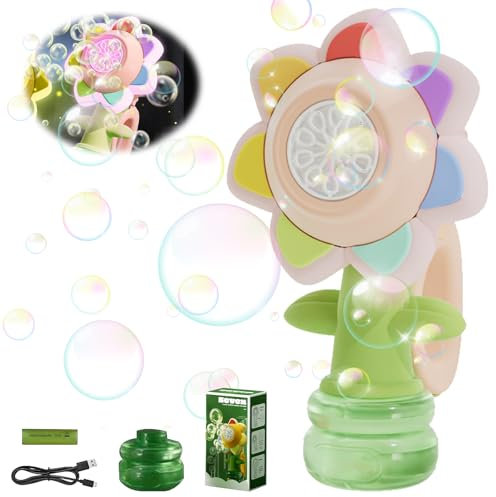 Varita de Burbujas,Máquina de Burbujas,Burbujas para Niños,Máquina de Pompas de Jabón,Pistola de Burbujas Automática,Flores Pistola Burbujas, para Boda Cumpleaños Fiesta