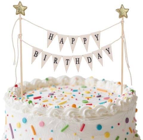 Gosknor Decorazione per Torta di Compleanno con Bandierina Buon, Gagliardetto Fatto a Mano e Ghirlanda Stelle Decorazione Torta di Compleanno per Feste