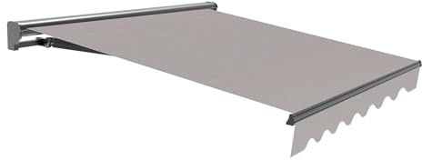 Toldo Retráctil Exterior 400x250cm Gris Poliéster – Lona Protección Solar – Semicofre Protector de Aluminio Antracita – Manivela Incluida – Manual Enrollable Terraza Jardín Balcón