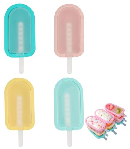 Blackfriday,4 Pieces Ice Cream Moulds with Sticks - Reusable Silicone Ice Lolly Molds, Mini Ice Cream Maker with Non-Spill Lid, Popsicle Molds Set for DIY Homemade Desserts,Cybermonday