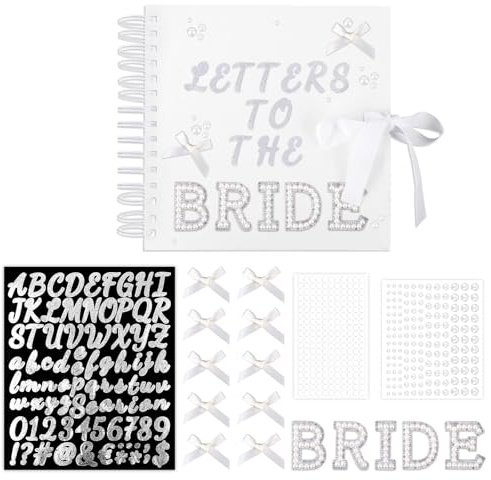Fukaisu Album Lettere per la Sposa, Album Fotografico Nuziale 21,5x21,5cm Libro Ricordi Nozze con Adesivi Perle Lettere Metalliche & Fiocchi Guest Book Fai-da-Te per Addio al Nubilato Anniversario