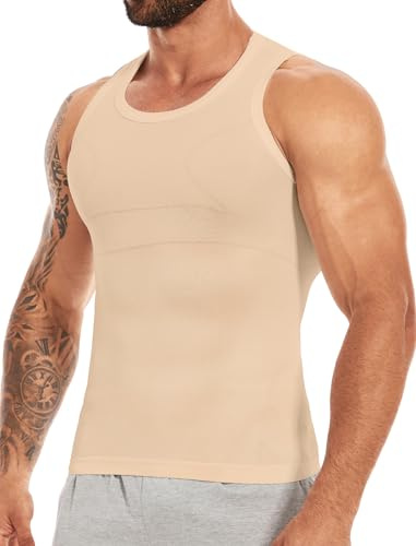 MISS MOLY Hommes Shapewear Sans Manches Body Shaper Élastique Amincissant Sous-vêtements Débardeur Formant Chemise Gilet, beige, 3XL