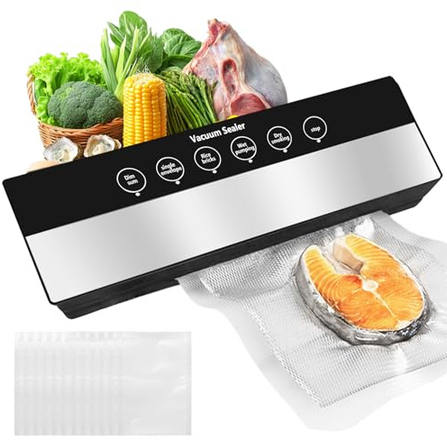 Envasadora al vacío 6 en 1, envasadora al vacío de alimentos, máquina de envasado al vacío multifuncional, sellador al vacío rápido y compacto, para seco, humedad, frescura, 50 bolsas de vacío