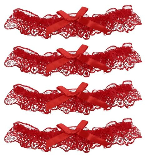 YAZWUR 2 piezas ligas para la pierna, ajustable, con diseño de encaje y lazo, accesorios de novia, boda, carnaval, Halloween, sexy, cosplay gótico, para muslos, talla única (rojo)