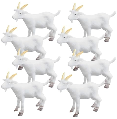Veemoon 8 Figure di Animali Capra in Pvc Bianco, Decorazione Miniatura per Casa e Giardino, Modelli di Capre Cartoon Delicati per Arredo Tavolo e Paesaggi in Miniatura