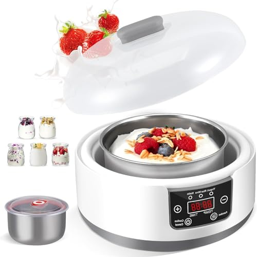 15W probiotisk yoghurtmaskin med 5 glasburkar, 1,2 liter yoghurtmaskin med LED-skärm, justerbar temperatur och timer, elektrisk yoghurtmaskin för hemlagad organisk, natto, fermentering