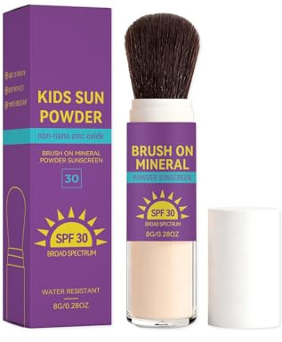 Crema solare in polvere minerale SPF 30, resistente all'acqua fino a 80 minuti, lunga durata, leggera, traspirante, finitura opaca naturale, facile da applicare, per bambini (1 pezzo)