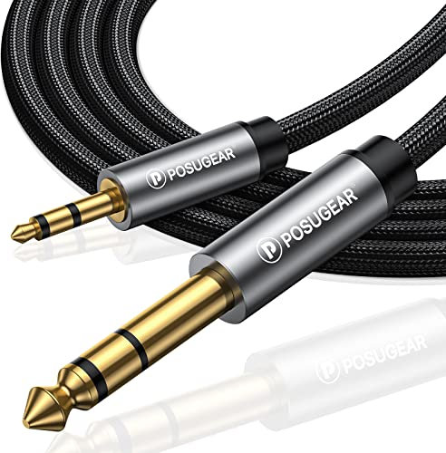 POSUGEAR 3.5mm Klinke auf 6.35mm Klinke Kabel 2M, Nylon Geflochten 6.35mm Klinkenstecker auf 3.5mm Aux Audio Stereo Kabel Stereo Kompatibel mit iPod, Laptop, Heimkino Gitarre Lautsprecher (Grau)