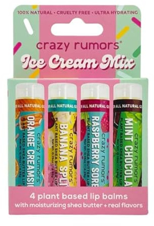 Crazy Rumors Ice Cream Mix Lip Balm Gift set 4 x Ice Cream Flavours, natural vegan lip balm sticks