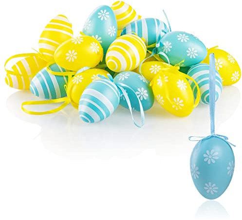 COM-FOUR® 24x Huevos de Pascua en Colores Vivos con Cinta para Colgar