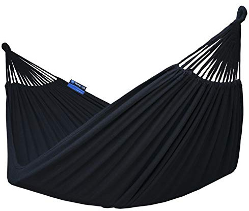 Potenza Outdoor Hängematte 220 x 160 cm, Belastbarkeit bis 200 kg Doppelhängematte XXL (Schwarz)