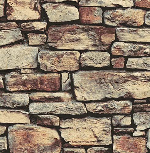NextWall Cornish Faux Stone Peel and Stick Wallpaper (Warm Natural)