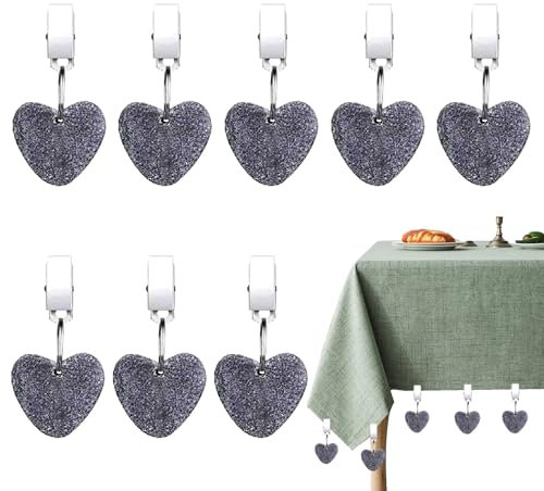 Feliciay 8 StückTischdeckenbeschwerer mit Clips,Naturstein Tischdecken Beschwerer Draußen mit Stahl Klammer,Geeignet für Tischplatten im Garten, Picknick, Party, Küche, Esszimmer(herzförmige)