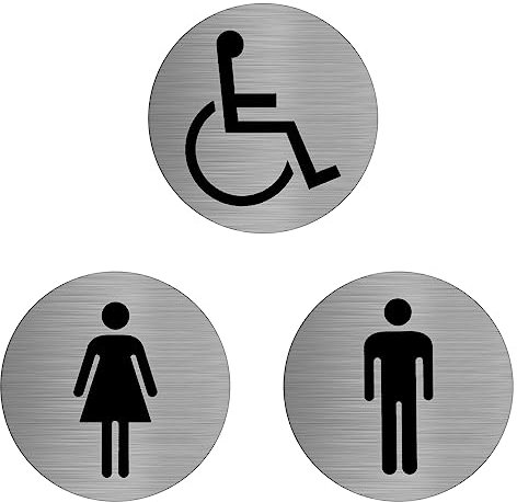 HENGBIRD Plaque de porte autocollante - Diamètre : 75 mm - 100 % aluminium - Pour femmes, hommes, personnes handicapées - Vestiaire - Plaque de porte pour toilettes (A)
