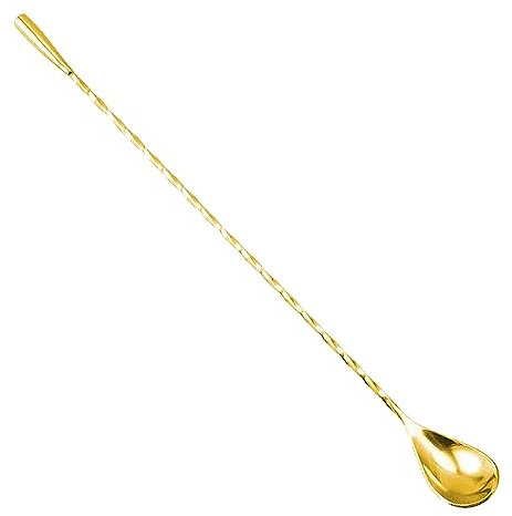 Rumyve Stainless Steel Cocktail Mixing Spoon - 12-Inch Spiral Waterdrop End Design Long Handle Spoon for Bartenders, Parties, and Home Mixologists(Gold)
